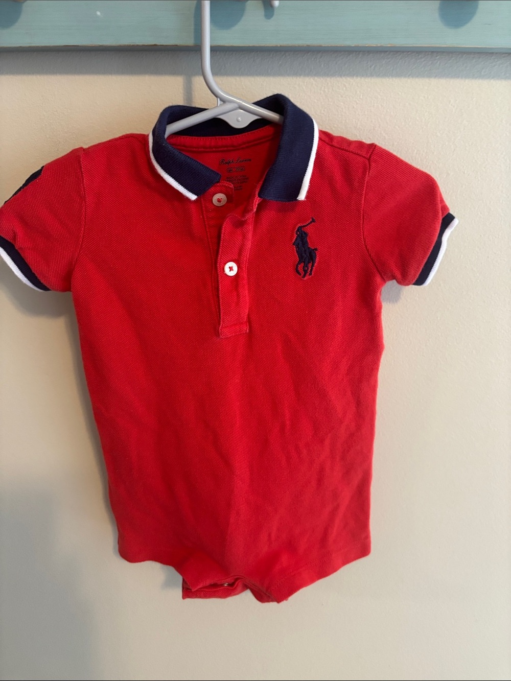 Polo Ralph Lauren Baby Boys Red Short Sleeve Collared Polo Romper Bodysuit 6M